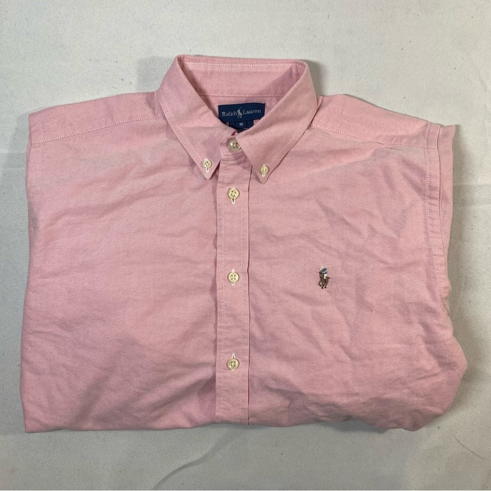 Men’s Polo Ralph Lauren Long Sleeve Pink Business Shirt  100% Cotton -Size 16